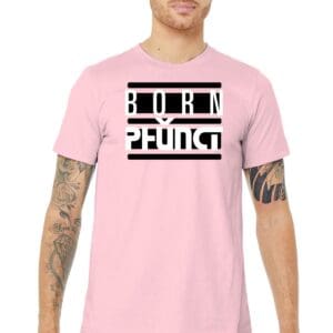 Tattooed model in pink 'Born Punk' tee