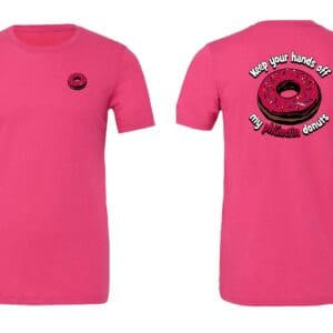 Pink T-shirt with frosted donut and slogan