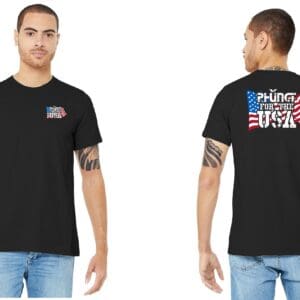 Front and back black American flag tee