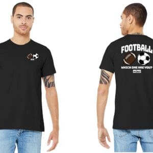 Black tee with American and soccer balls