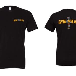 Black t-shirt front and back, yellow rat
