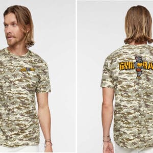 Front and back of camo graphic T-shirt