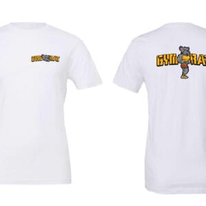 White t-shirt showing cartoon logo front and back