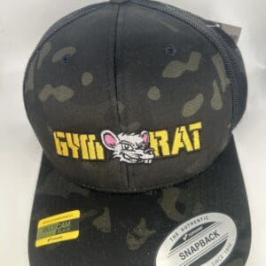 Black camo snapback hat with rat logo