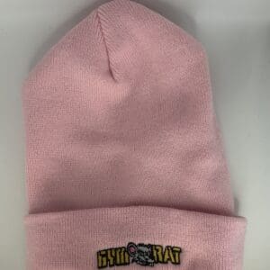 Pink cuffed knit beanie with embroidered logo