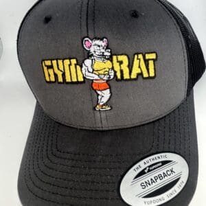 Black snapback hat with gym rat embroidery