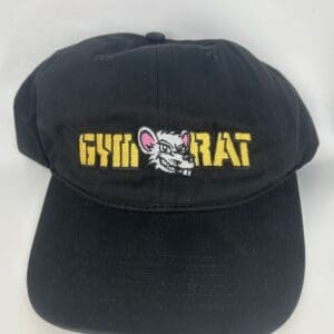 Black cap with yellow embroidered rat logo