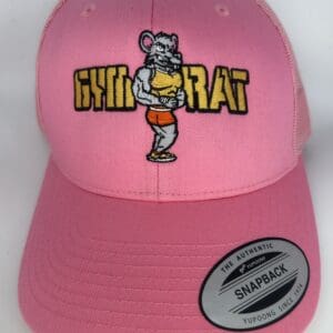 Pink snapback hat with Gym Rat embroidery