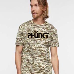 Camo t-shirt with bold black logo