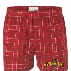 Red plaid boxer shorts with GymRat logo